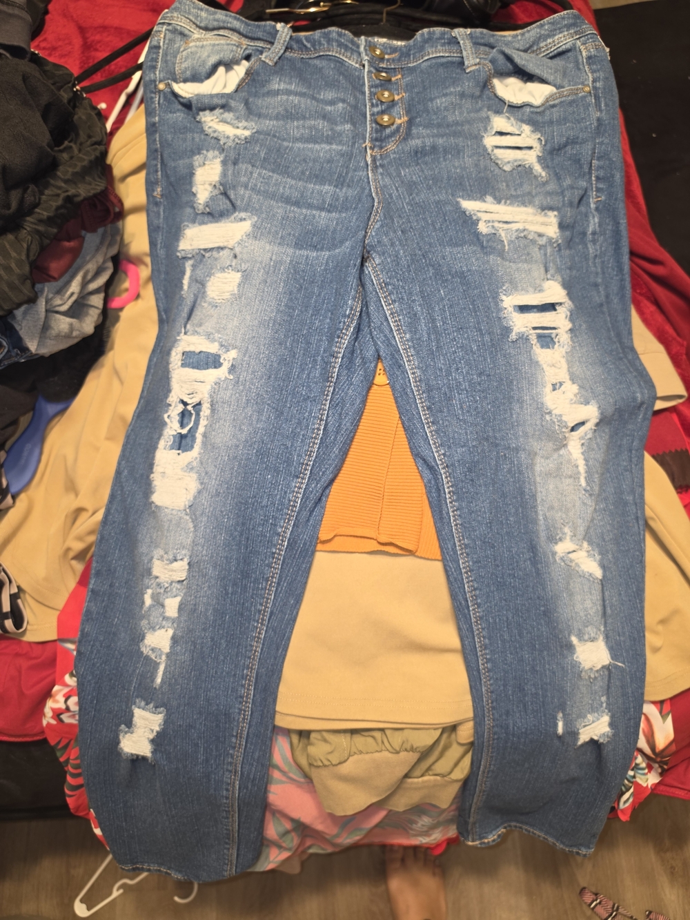 NOBO Distressed Light Blue Boyfriend Jeans with Button-Fly